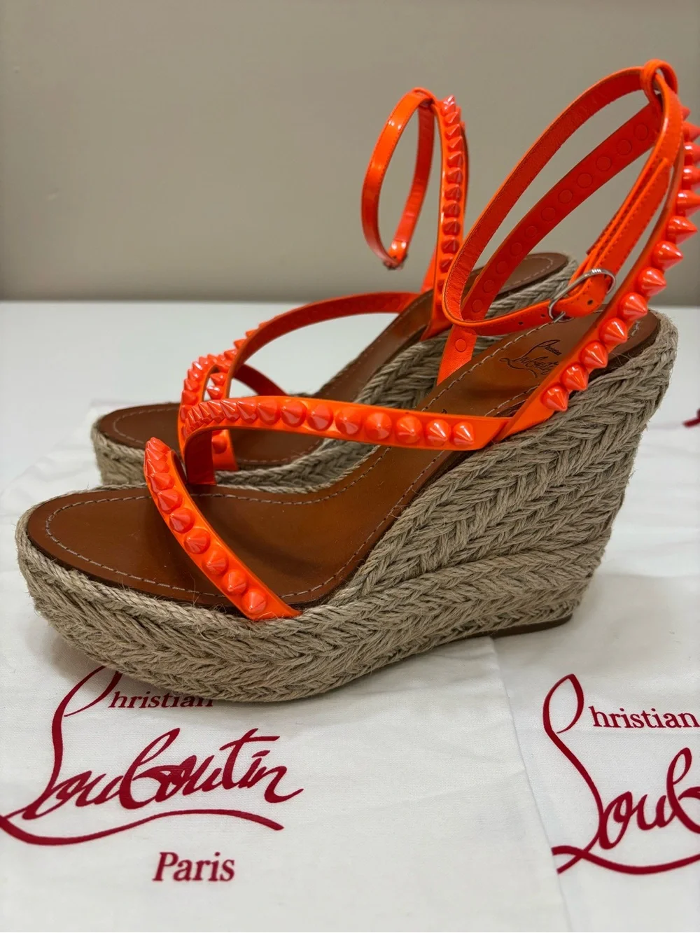 🧡 Christian Louboutin Pyraclou 110mm Espadrille Wedge Sandals